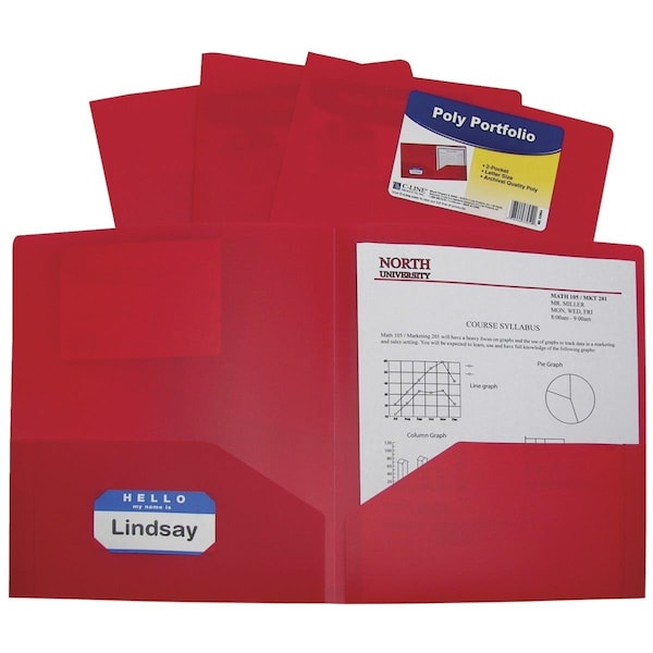 C-Line Products C-Line Products Two-Pocket Heavyweight Poly Portfolio Folder, Red - Pack of 25, 25PK 1597271 - main